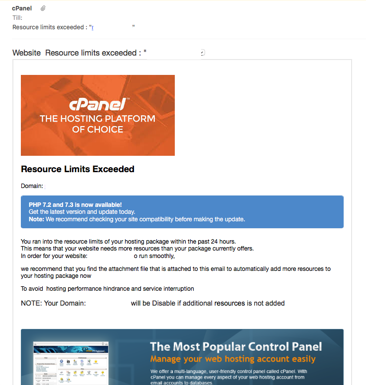 Falskt epostmeddelande om cPanel