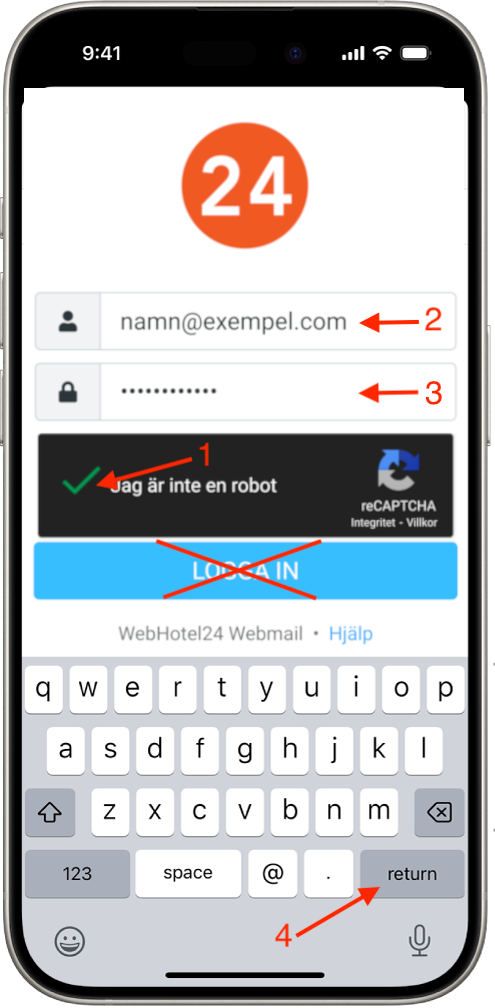 Inloggning till webbmail på iPhone/iPad